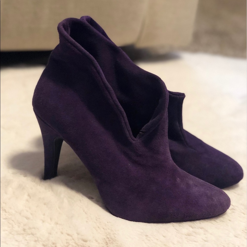 Purple Suede Booties with Heel | Size 9